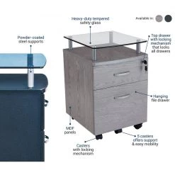 Gray Rolling File Cabinet with Glass Top by Unbranded -Boraam Sales Store gray unbranded file cabinets sxbs06 gry 1f 1000