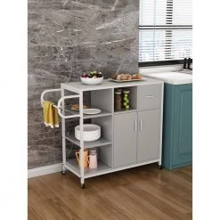 Gray MDF Kitchen Cart with Roller by Unbranded -Boraam Sales Store gray unbranded kitchen carts aybszhd1381 31 1000