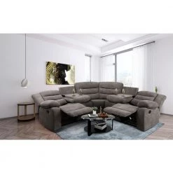 129.5 in. W 3-Piece Polyester Sectional Sofa With Reclining Chair and 4-Cup Holders for Living Room Furniture in Gray by Unbranded -Boraam Sales Store gray unbranded sectional sofas gy s recliner 31 1000