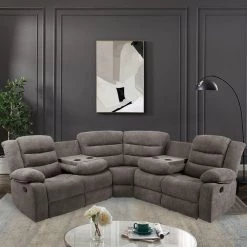 129.5 in. W 3-Piece Polyester Sectional Sofa With Reclining Chair and 4-Cup Holders for Living Room Furniture in Gray by Unbranded -Boraam Sales Store gray unbranded sectional sofas gy s recliner a0 1000