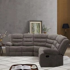 129.5 in. W 3-Piece Polyester Sectional Sofa With Reclining Chair and 4-Cup Holders for Living Room Furniture in Gray by Unbranded -Boraam Sales Store gray unbranded sectional sofas gy s recliner c3 1000