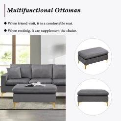 110.6 in.W Square Arm Velvet L Shaped Combination Sofa With Ottoman in Gray by Unbranded -Boraam Sales Store gray unbranded sofas couches cuu0425aaa 1f 1000