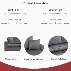 110.6 in.W Square Arm Velvet L Shaped Combination Sofa With Ottoman in Gray by Unbranded -Boraam Sales Store gray unbranded sofas couches cuu0425aaa 4f 1000