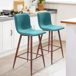 39.8 in. Green Low Back Metal Leg Counter Height Bar Stool with Fabric Seat and Back (Set of 2) by Unbranded -Boraam Sales Store green unbranded bar stools qykj md9144573 fa 1000