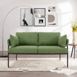 59 in. Green Linen 2-Seater Loveseat with 2 Pillows by Unbranded -Boraam Sales Store green unbranded loveseats alif289700aaf 31 1000