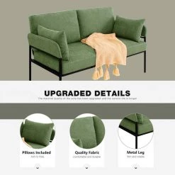 59 in. Green Linen 2-Seater Loveseat with 2 Pillows by Unbranded -Boraam Sales Store green unbranded loveseats alif289700aaf 4f 1000