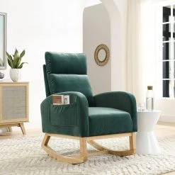 27.6 in. W Green Arm Rocking Chair Modern Accent High Backrest Living Room Lounge, 2 Side Pocket by Unbranded -Boraam Sales Store green unbranded rockers gliders ottomans gm h 538 31 1000