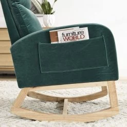 27.6 in. W Green Arm Rocking Chair Modern Accent High Backrest Living Room Lounge, 2 Side Pocket by Unbranded -Boraam Sales Store green unbranded rockers gliders ottomans gm h 538 44 1000