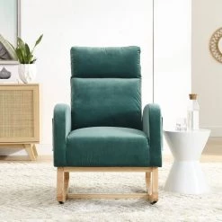 27.6 in. W Green Arm Rocking Chair Modern Accent High Backrest Living Room Lounge, 2 Side Pocket by Unbranded -Boraam Sales Store green unbranded rockers gliders ottomans gm h 538 fa 1000