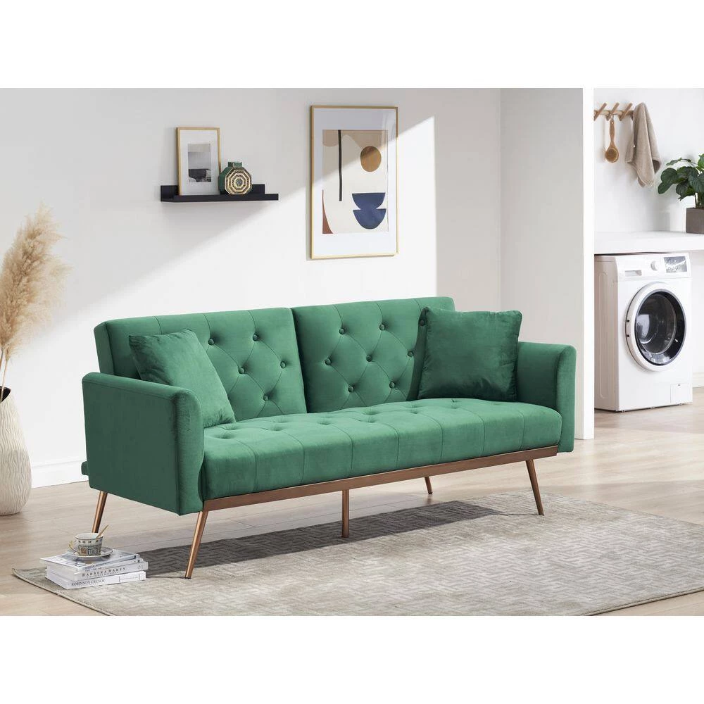 68.3 in. Width Green Velvet Twin Size Convertible Sofa Bed With 2-Pillows by Unbranded 11 68.3 in. Width Green Velvet Twin Size Convertible Sofa Bed With 2-Pillows by Unbranded - Image 9