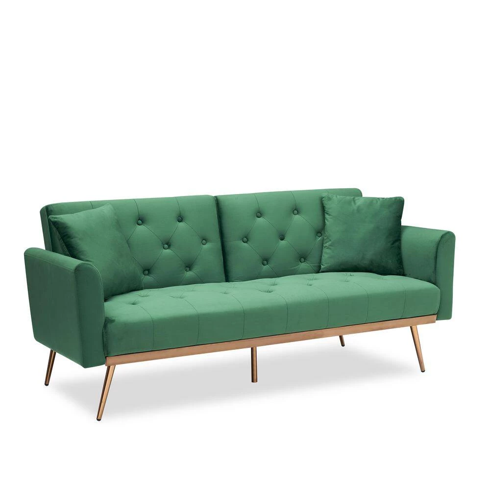68.3 in. Width Green Velvet Twin Size Convertible Sofa Bed With 2-Pillows by Unbranded 8 68.3 in. Width Green Velvet Twin Size Convertible Sofa Bed With 2-Pillows by Unbranded - Image 6