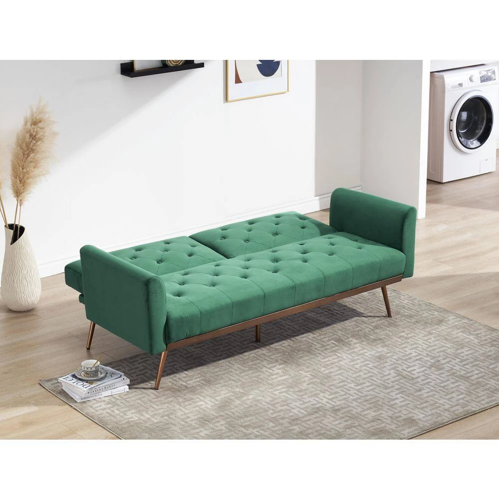 68.3 in. Width Green Velvet Twin Size Convertible Sofa Bed With 2-Pillows by Unbranded 6 68.3 in. Width Green Velvet Twin Size Convertible Sofa Bed With 2-Pillows by Unbranded - Image 4