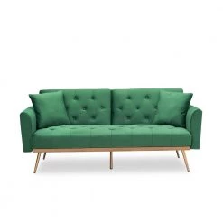 68.3 in. Width Green Velvet Twin Size Convertible Sofa Bed With 2-Pillows by Unbranded