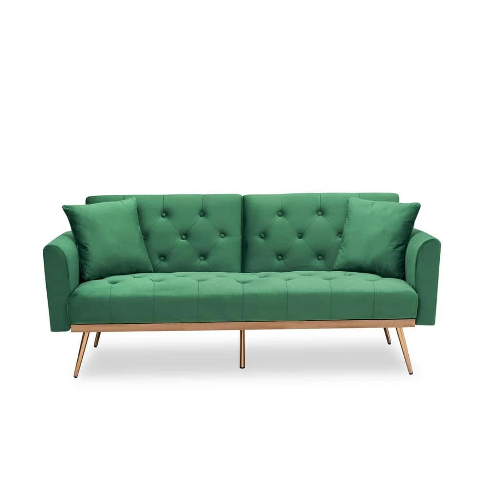 68.3 in. Width Green Velvet Twin Size Convertible Sofa Bed With 2-Pillows by Unbranded 3 68.3 in. Width Green Velvet Twin Size Convertible Sofa Bed With 2-Pillows by Unbranded