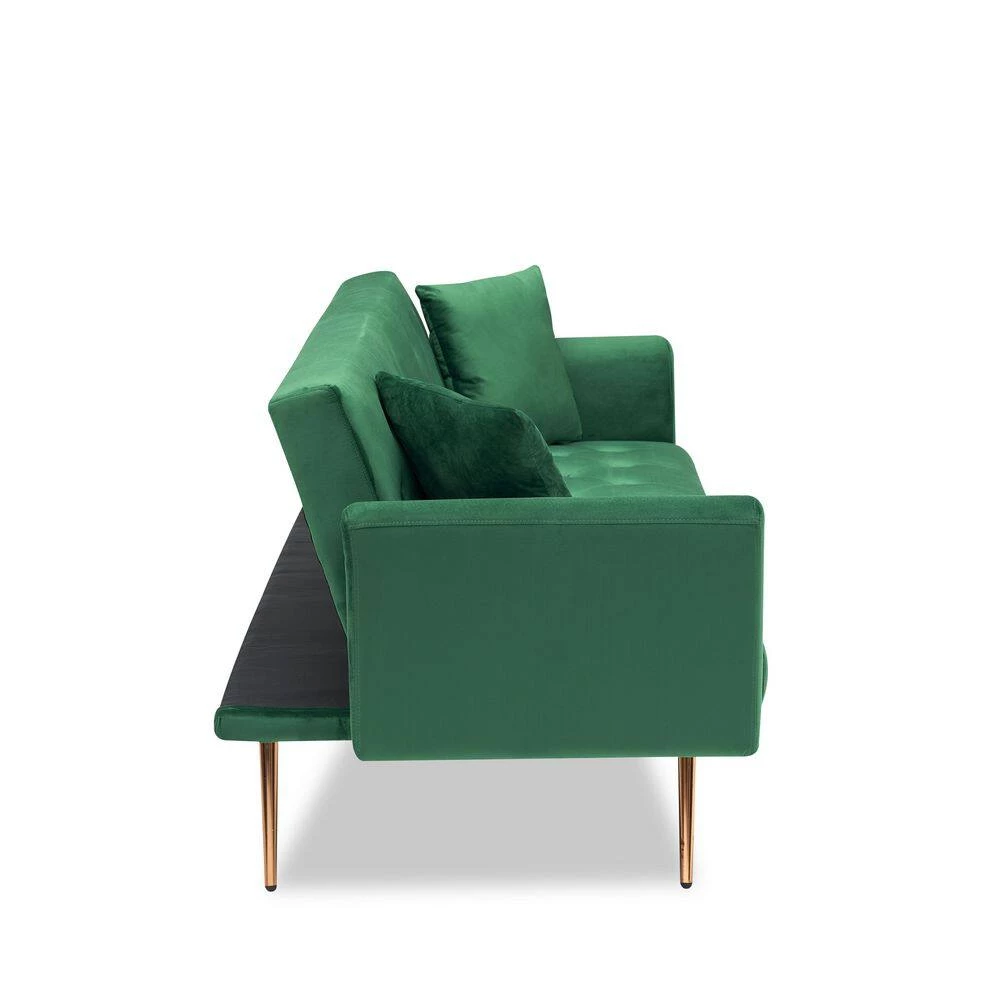 68.3 in. Width Green Velvet Twin Size Convertible Sofa Bed With 2-Pillows by Unbranded 4 68.3 in. Width Green Velvet Twin Size Convertible Sofa Bed With 2-Pillows by Unbranded - Image 2
