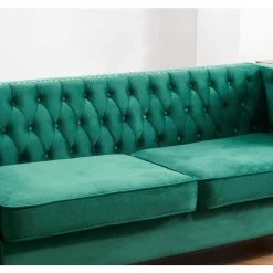 80.7 in. W Square Arm Chesterfield Velvet 3-Seater Straight Sofa with Nail Head and Gold Metal Feet in Green by Unbranded -Boraam Sales Store green unbranded sofas couches ec sfg 8124 44 1000