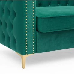80.7 in. W Square Arm Chesterfield Velvet 3-Seater Straight Sofa with Nail Head and Gold Metal Feet in Green by Unbranded -Boraam Sales Store green unbranded sofas couches ec sfg 8124 76 1000