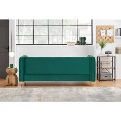 80.7 in. W Square Arm Chesterfield Velvet 3-Seater Straight Sofa with Nail Head and Gold Metal Feet in Green by Unbranded -Boraam Sales Store green unbranded sofas couches ec sfg 8124 fa 1000