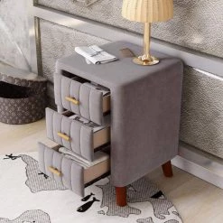 3-Drawer Bedroom Upholstery Grey Nightstand 16.10 in. W x 16.10 in. D x 23.10 in. H by Unbranded -Boraam Sales Store grey unbranded nightstands am902c 17 31 1000