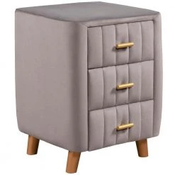 3-Drawer Bedroom Upholstery Grey Nightstand 16.10 in. W x 16.10 in. D x 23.10 in. H by Unbranded