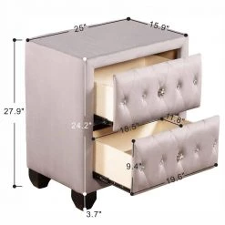 2-Drawer Bedroom Upholstery Grey Nightstand 25 in. W x 15.9 in. D x 27.9 in. H by Unbranded -Boraam Sales Store grey unbranded nightstands am902c 18 76 1000