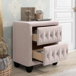2-Drawer Bedroom Upholstery Grey Nightstand 25 in. W x 15.9 in. D x 27.9 in. H by Unbranded -Boraam Sales Store grey unbranded nightstands am902c 18 c3 1000
