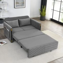 54 in. Gray Velvet Full Modern Convertible Sofa Bed With 2-Detachable Arm Pockets With Pull Out Bed and Headboard by Unbranded -Boraam Sales Store grey unbranded sofa beds gm h 516 fa 1000