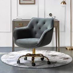 Grey Velvet Task Chair With Tufted Back and Golden Base by Unbranded -Boraam Sales Store grey unbranded task chairs sn805c 10 31 1000