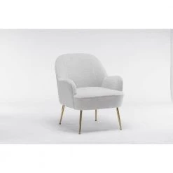 Ivory Teddy Accent Chair With Gold Legs by Unbranded