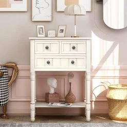 23.7in Ivory Console Table, Sofa Table with Drawers and Bottom Shelf for Living Room wood Console Table with wood by Unbranded -Boraam Sales Store ivory unbranded console tables sd wf192646aak c3 1000
