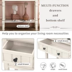 23.7in Ivory Console Table, Sofa Table with Drawers and Bottom Shelf for Living Room wood Console Table with wood by Unbranded -Boraam Sales Store ivory unbranded console tables sd wf192646aak fa 1000