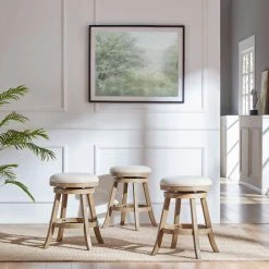 Fenton 24 in. Ivory Wire-Brushed Backless Swivel Counter Stool with Cushion by Boraam -Boraam Sales Store ivory wire brush boraam bar stools 76024 31 1000