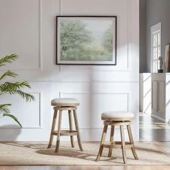 Fenton 24 in. Ivory Wire-Brushed Backless Swivel Counter Stool with Cushion by Boraam -Boraam Sales Store ivory wire brush boraam bar stools 76024 4f 1000