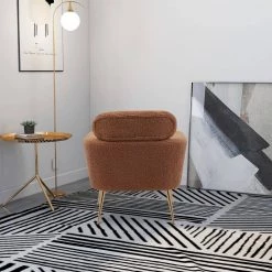 29.5" W Light Brown Modern Chenille Upholstery Chair Armchair Upholstered with Gold Metal Legs and Throw Pillow by Unbranded 15 29.5" W Light Brown Modern Chenille Upholstery Chair Armchair Upholstered with Gold Metal Legs and Throw Pillow by Unbranded -Boraam Sales Store light brown unbranded accent chairs gm h 291 44 1000