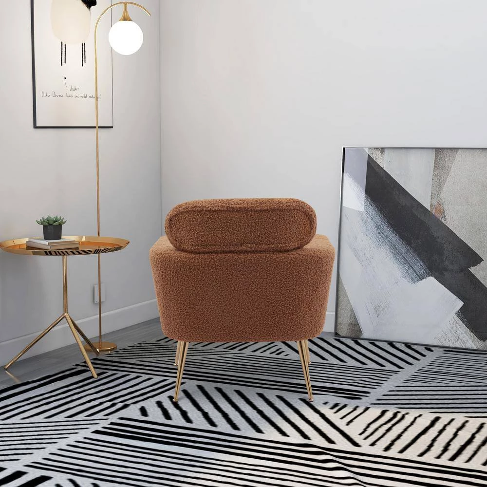 29.5" W Light Brown Modern Chenille Upholstery Chair Armchair Upholstered with Gold Metal Legs and Throw Pillow by Unbranded 8 29.5" W Light Brown Modern Chenille Upholstery Chair Armchair Upholstered with Gold Metal Legs and Throw Pillow by Unbranded - Image 6