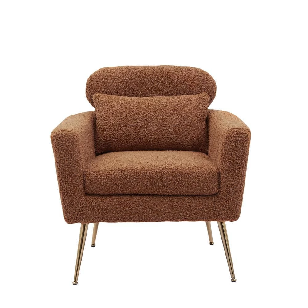 29.5" W Light Brown Modern Chenille Upholstery Chair Armchair Upholstered with Gold Metal Legs and Throw Pillow by Unbranded 3 29.5" W Light Brown Modern Chenille Upholstery Chair Armchair Upholstered with Gold Metal Legs and Throw Pillow by Unbranded