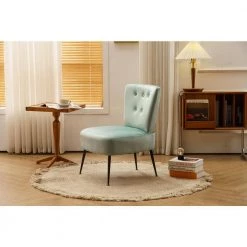 Light Green Velvet Fabric Accent Slipper Chair with Black Metal Legs for Dining Room Living Room Bedroom Accent Chair by Unbranded -Boraam Sales Store light green unbranded accent chairs a71 chai lgree 31 1000