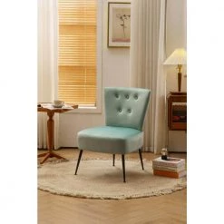 Light Green Velvet Fabric Accent Slipper Chair with Black Metal Legs for Dining Room Living Room Bedroom Accent Chair by Unbranded -Boraam Sales Store light green unbranded accent chairs a71 chai lgree c3 1000