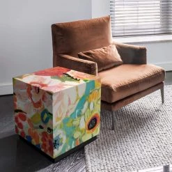 Secret Garden Floral III by Karen Fields Printed Multi-Colored Art Glass Square Side Table with Plinth Base, 22"x22" by Unbranded 17 Secret Garden Floral III by Karen Fields Printed Multi-Colored Art Glass Square Side Table with Plinth Base, 22"x22" by Unbranded -Boraam Sales Store multi color unbranded end side tables gcu 114342 222222 31 1000