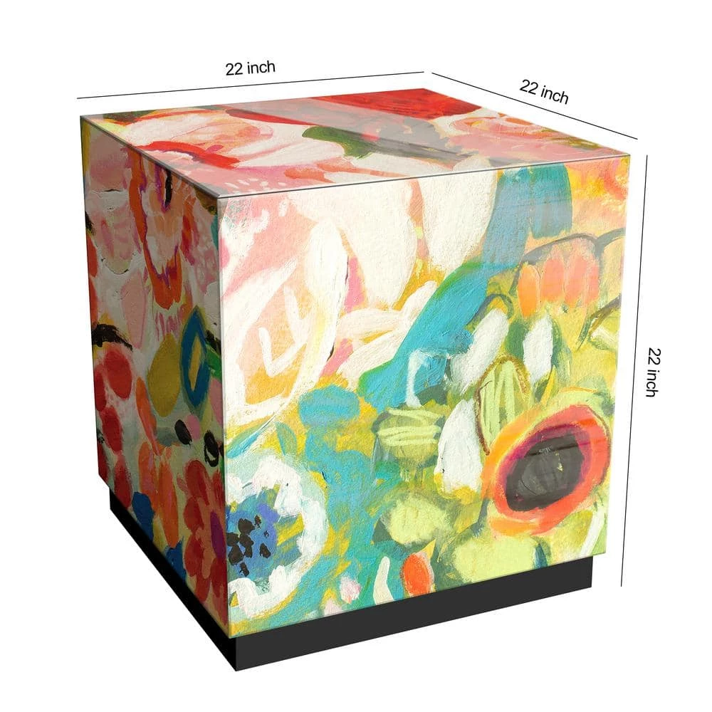 Secret Garden Floral III by Karen Fields Printed Multi-Colored Art Glass Square Side Table with Plinth Base, 22"x22" by Unbranded 9 Secret Garden Floral III by Karen Fields Printed Multi-Colored Art Glass Square Side Table with Plinth Base, 22"x22" by Unbranded - Image 7