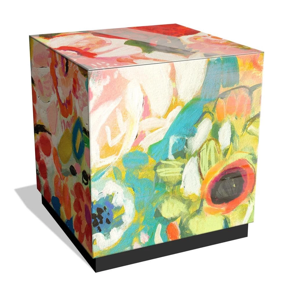 Secret Garden Floral III by Karen Fields Printed Multi-Colored Art Glass Square Side Table with Plinth Base, 22"x22" by Unbranded 3 Secret Garden Floral III by Karen Fields Printed Multi-Colored Art Glass Square Side Table with Plinth Base, 22"x22" by Unbranded