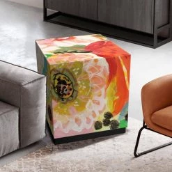 Secret Garden Floral III by Karen Fields Printed Multi-Colored Art Glass Square Side Table with Plinth Base, 22"x22" by Unbranded 13 Secret Garden Floral III by Karen Fields Printed Multi-Colored Art Glass Square Side Table with Plinth Base, 22"x22" by Unbranded -Boraam Sales Store multi color unbranded end side tables gcu 114342 222222 c3 1000