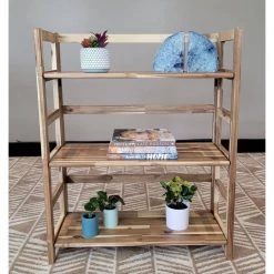 34 in. Natural Acacia 3-Shelf Folding Etagere Bookcase by Unbranded 14 34 in. Natural Acacia 3-Shelf Folding Etagere Bookcase by Unbranded -Boraam Sales Store natural lacquer unbranded bookcases bookshelves vttof0166nl 1f 1000