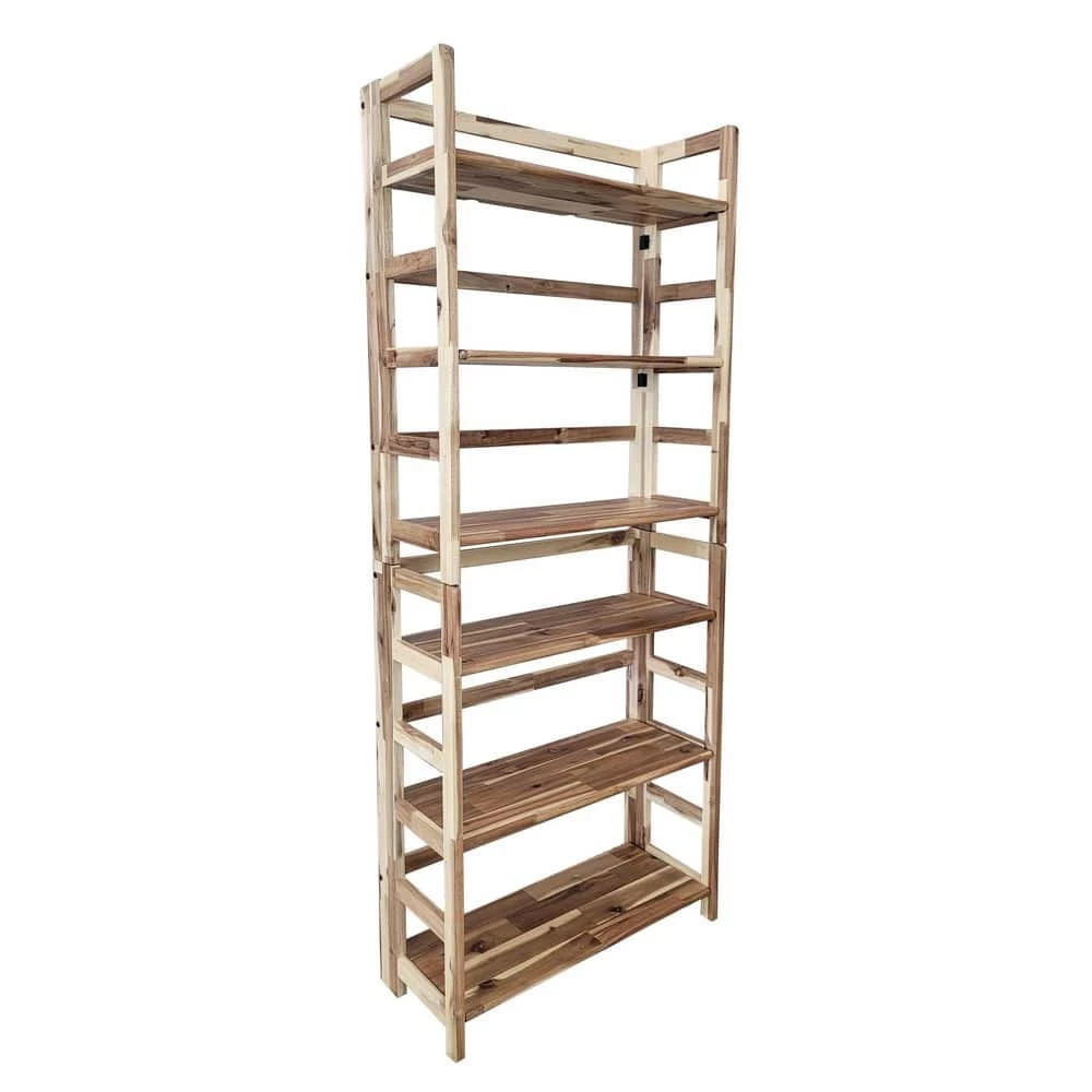 34 in. Natural Acacia 3-Shelf Folding Etagere Bookcase by Unbranded 6 34 in. Natural Acacia 3-Shelf Folding Etagere Bookcase by Unbranded - Image 4