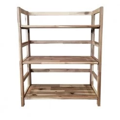 34 in. Natural Acacia 3-Shelf Folding Etagere Bookcase by Unbranded