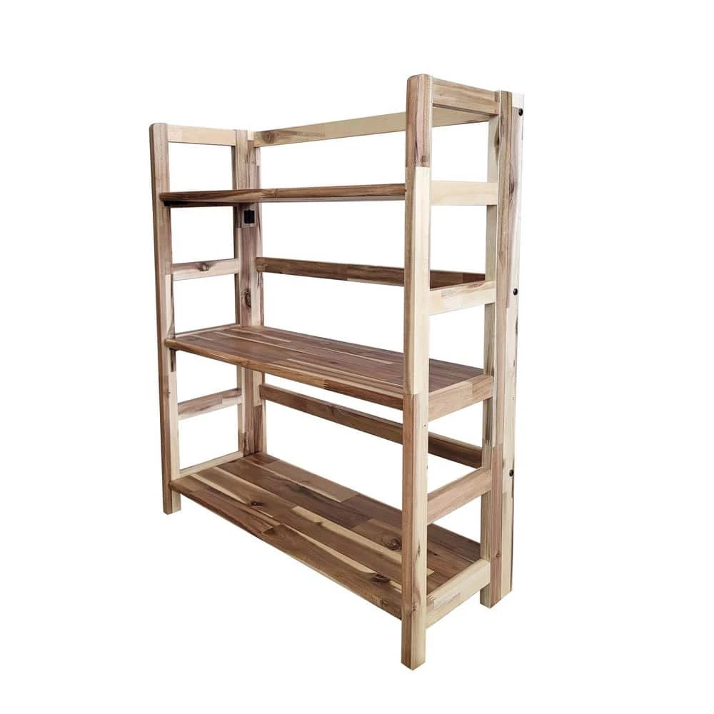34 in. Natural Acacia 3-Shelf Folding Etagere Bookcase by Unbranded 5 34 in. Natural Acacia 3-Shelf Folding Etagere Bookcase by Unbranded - Image 3