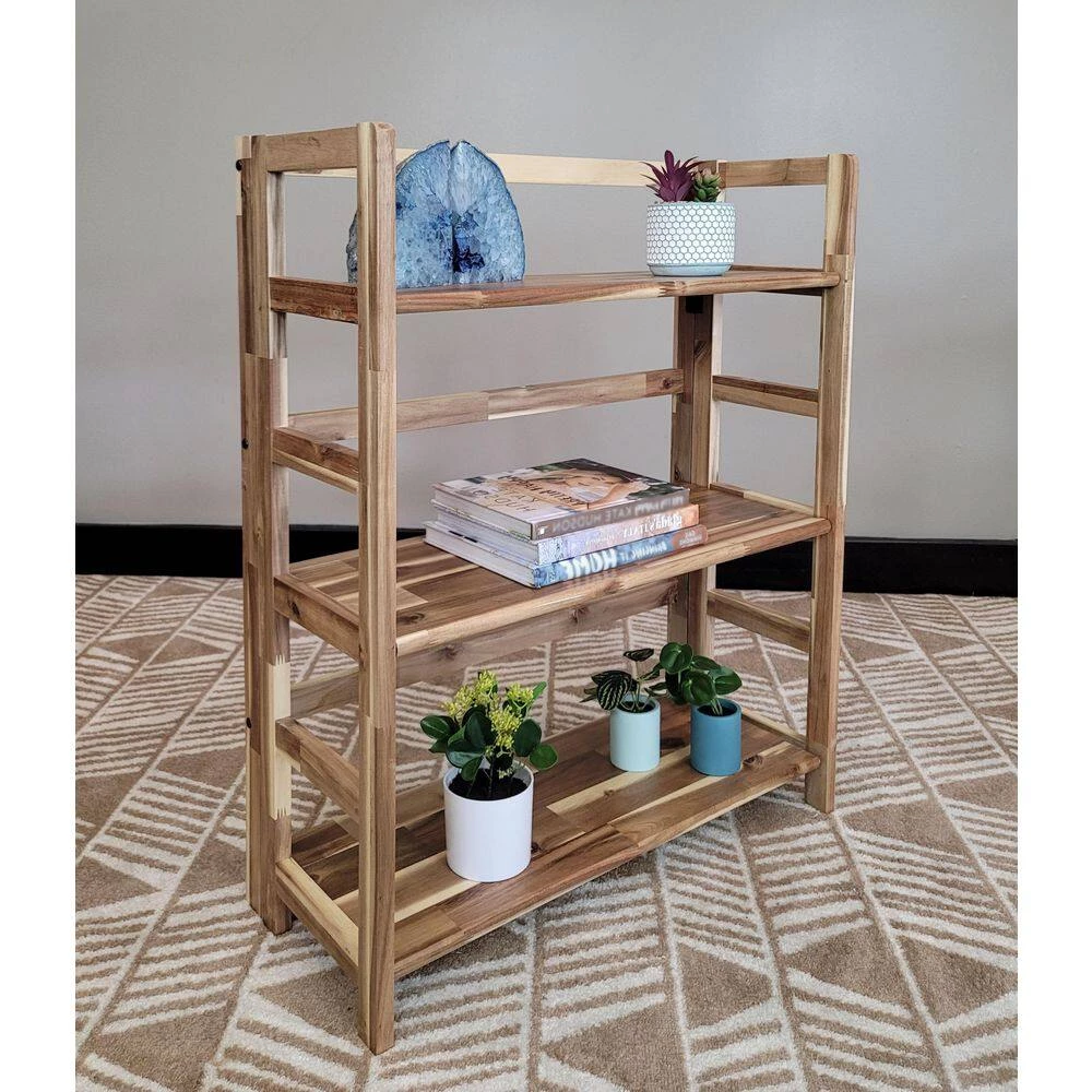 34 in. Natural Acacia 3-Shelf Folding Etagere Bookcase by Unbranded 9 34 in. Natural Acacia 3-Shelf Folding Etagere Bookcase by Unbranded - Image 7