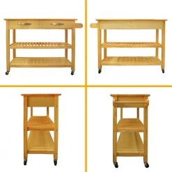 Natural Kitchen Cart with Wood Natural Top and 2-Drawer, 2-Shelf and Kitchen Island with 2 Wheels with Brake by Unbranded -Boraam Sales Store natural unbranded kitchen carts aybszhd837 1f 1000