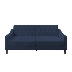 77.2 in. Wide Square Arm Polyester Straight Sofa in Navy Blue by Unbranded