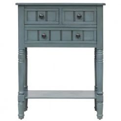 24 in. Blue Console Table, wood Sofa Table with Three Storage Drawers and Bottom Shelf for Living Room Wood Top by Unbranded